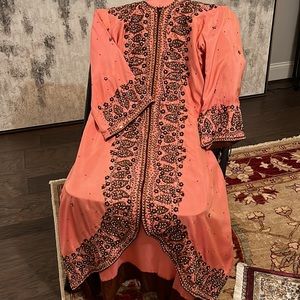 Hi low peach and brown Pakistani dress 3 piece